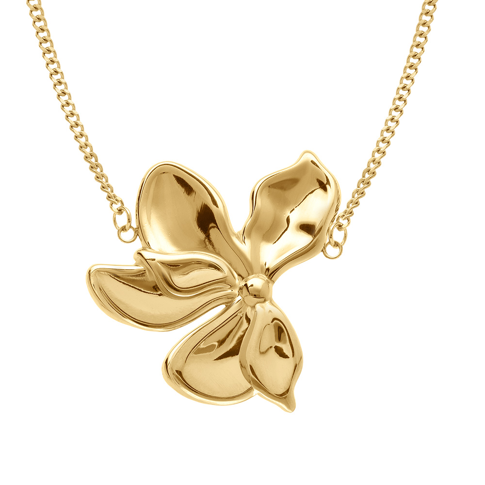Collier en acier doré fleur 40mm  - 42+5cm