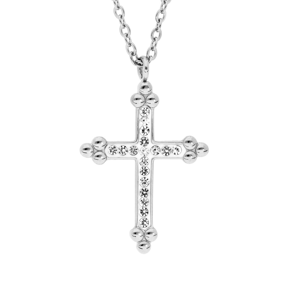 Collier en acier avec Pendentif (17X3mm) résine vlanche et pierres blanches - 45+5cm
