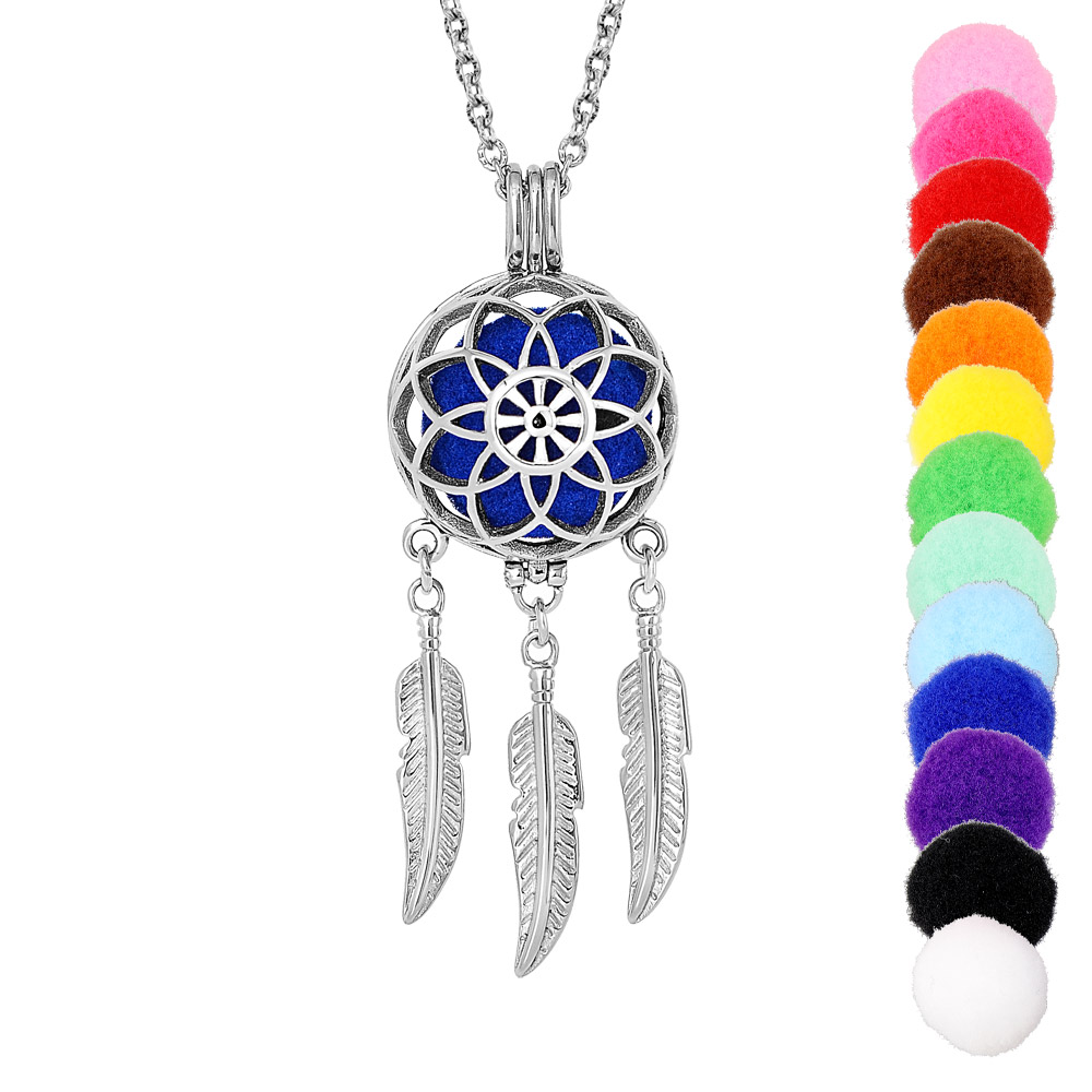 Collier Bola diffuseur de parfum attrape rêve et fleur - réglable 60 à 100cm