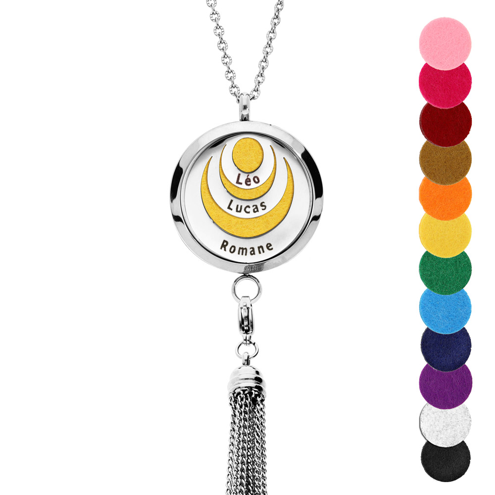 Collier Prénom avec Pendentif diffuseur de parfum médaillon cercles à graver - réglable 45 à 65cm