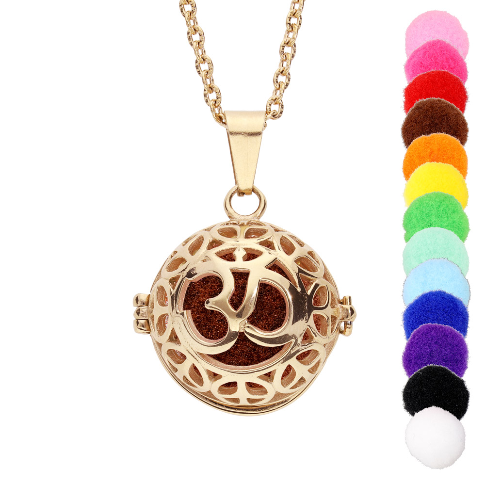 Collier Bola diffuseur de parfum boule à motifs PVD jaune réglable 60 à 100cm
