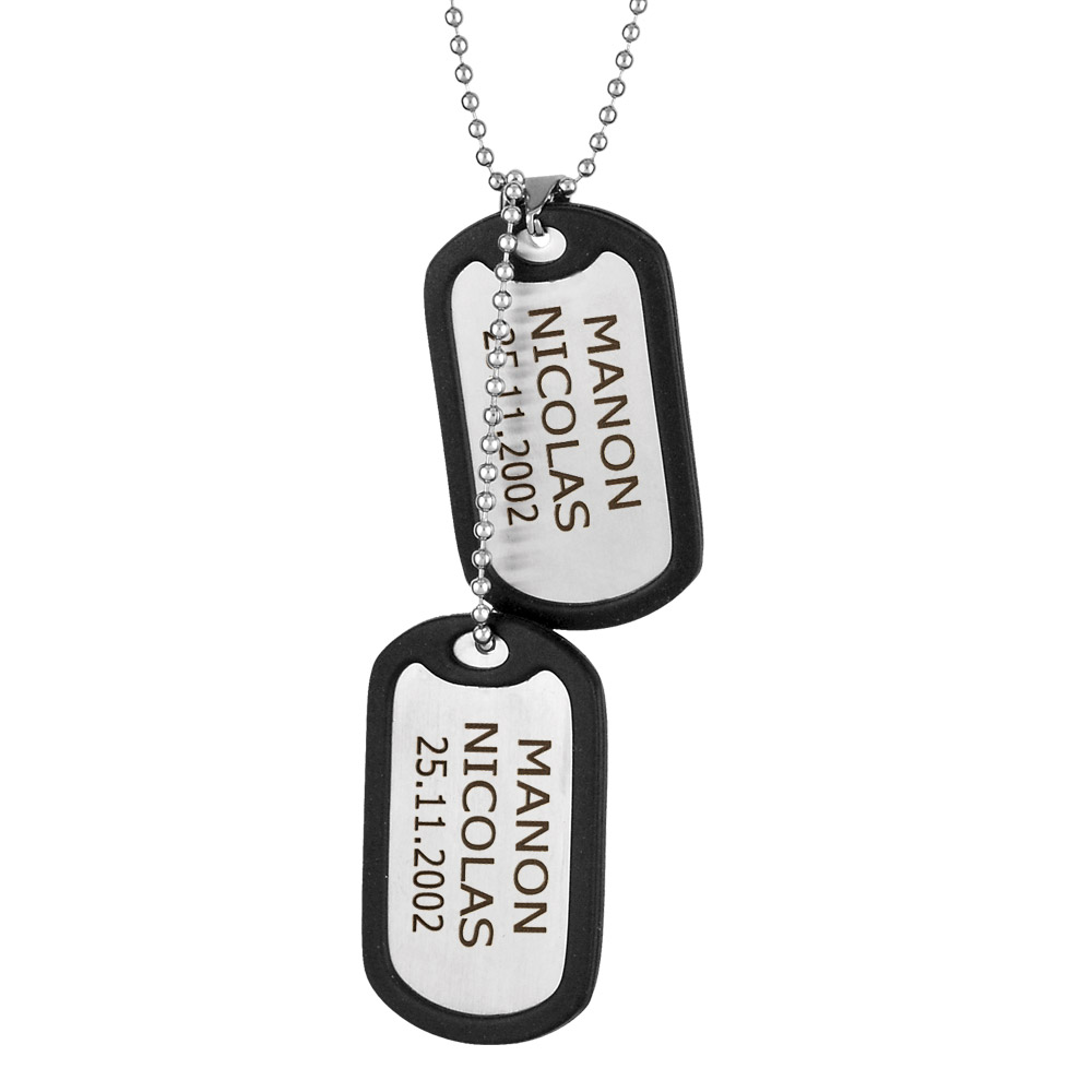 Collier en acier chaînes boules avec 2 plaque G.I. et leur amortisseur en caoutchouc - longueur 68cm - sans fermoir