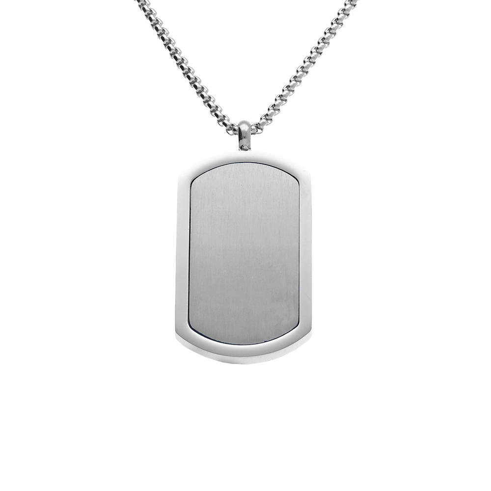 Collier en acier pendentif rectangulaire 30 x 17mm pans arrondis - 50+5cm