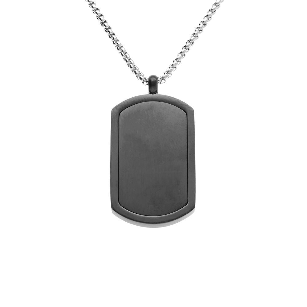 Collier en acier pendentif rectangulaire PVD noir 30 x 17mm pans arrondis -  50+5cm