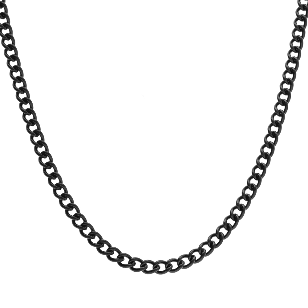 Chaîne gourmette en acier PVD noir 3.5mm - 50+10cm
