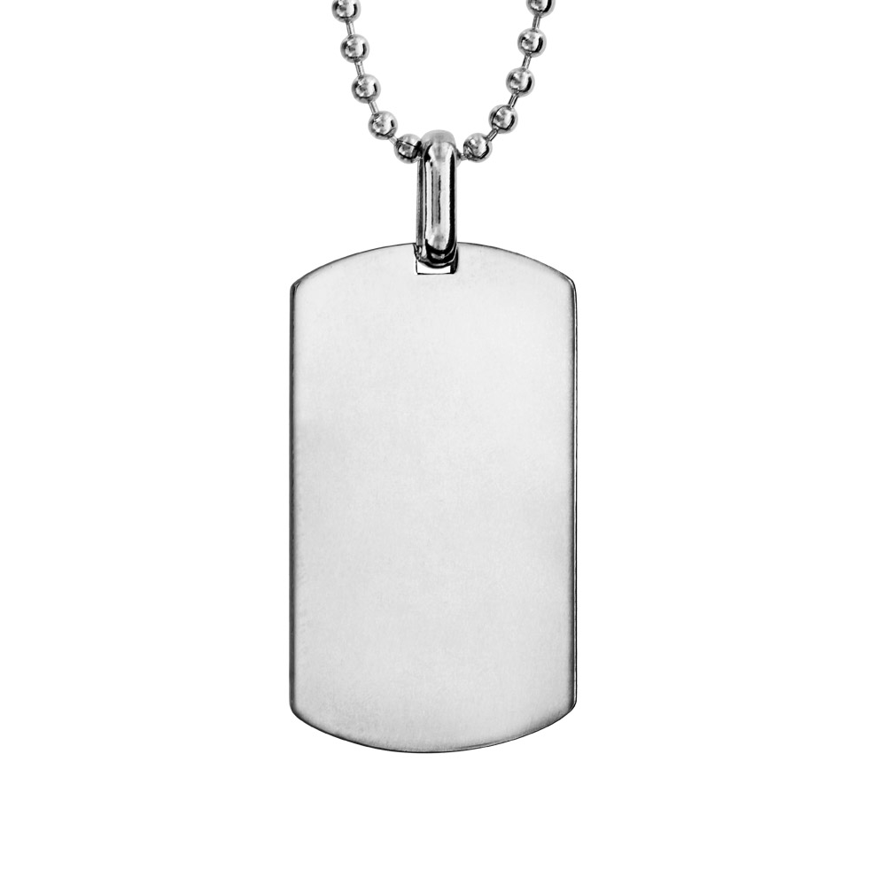 Collier en acier chaîne boules avec petite plaque G.I. pans arrondis de 20mm X 35mmm - longueur 50cm + 10cm de rallonge