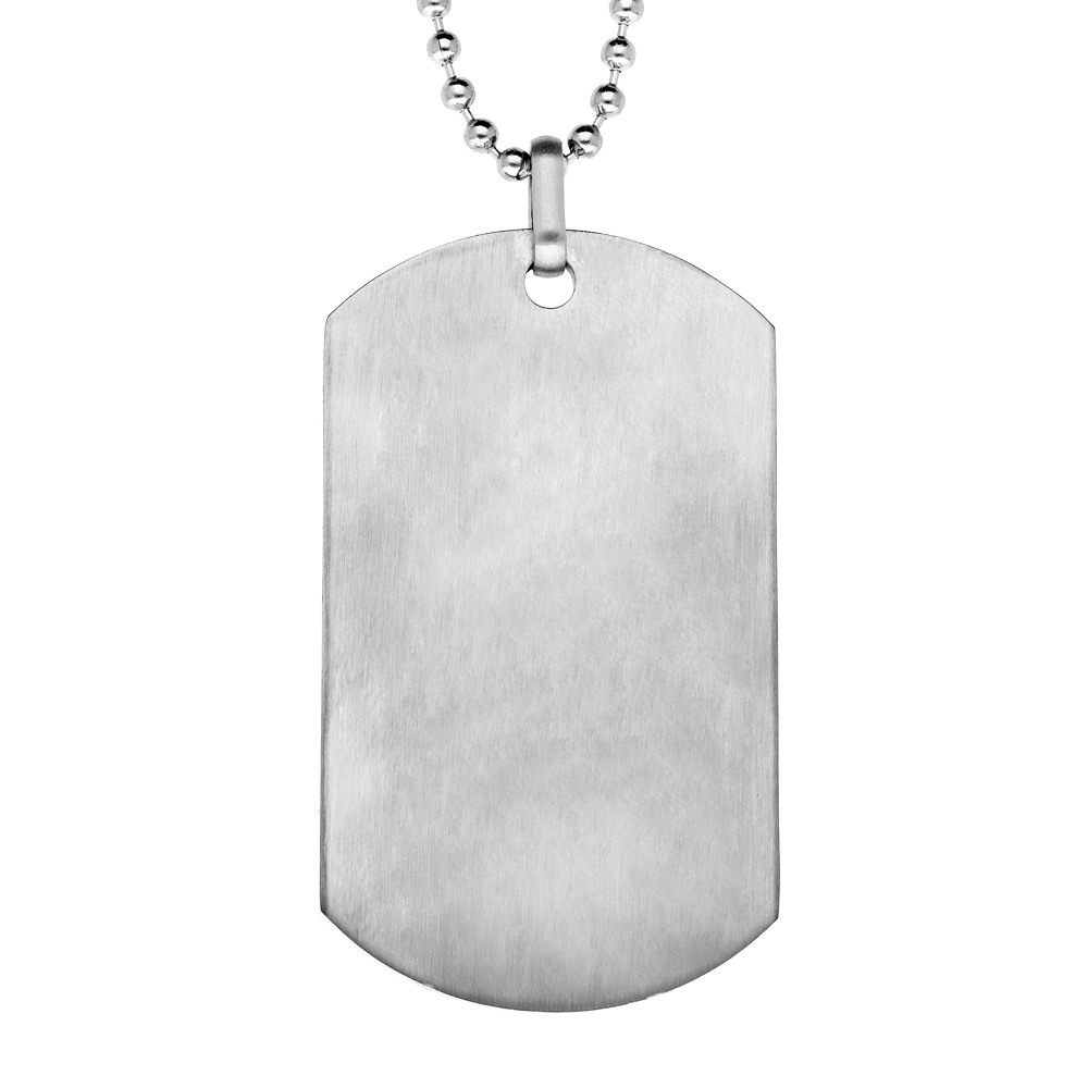 Collier en acier chaîne boules avec grande plaque G.I. pans arrondis de 25mm X 45mm - longueur 50cm + 10cm de rallonge