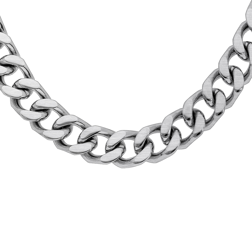 Collier en acier satiné maille gourmette 10mm  -  55cm