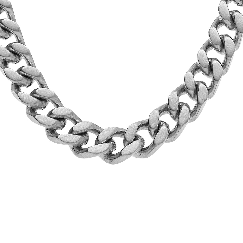 Collier en acier satiné maille gourmette 10mm  - 60cm