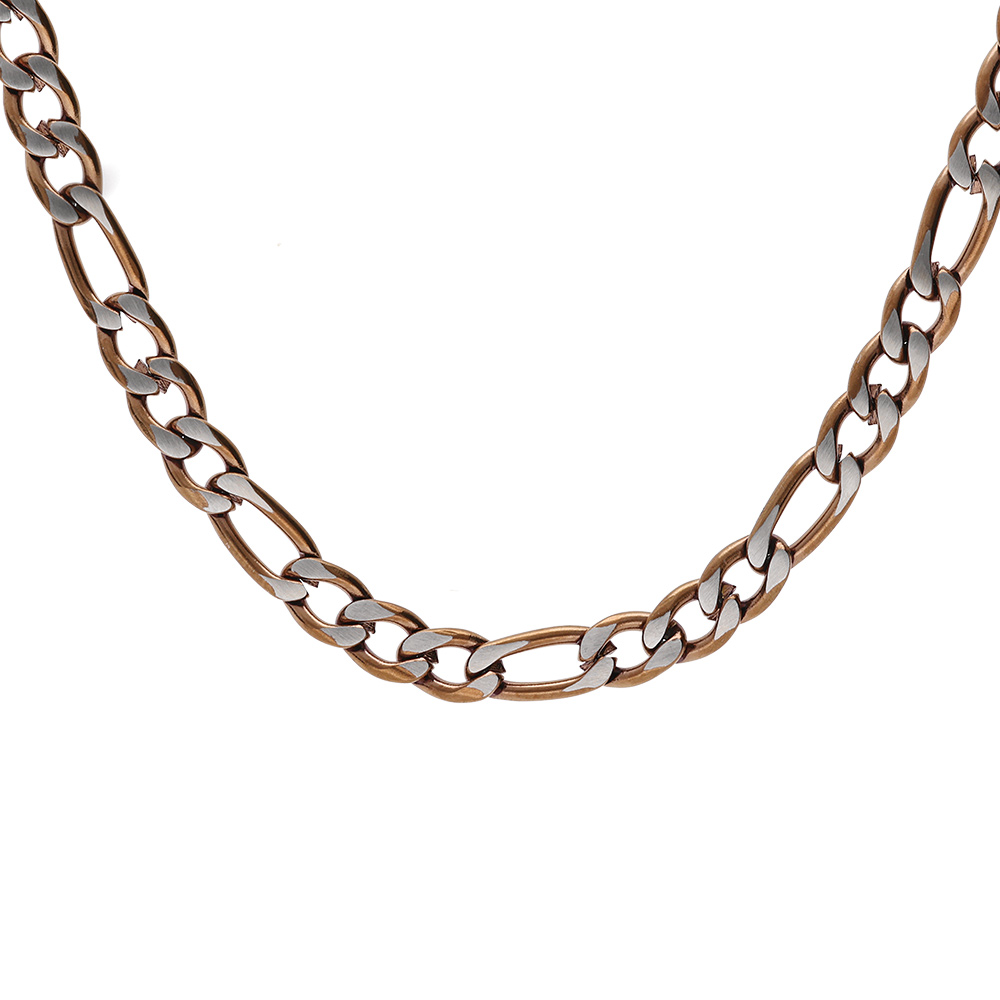 Collier en acier maille 1+3 largeur 4mm PVD brossé aspect patiné chanfrein brun longueur 50cm