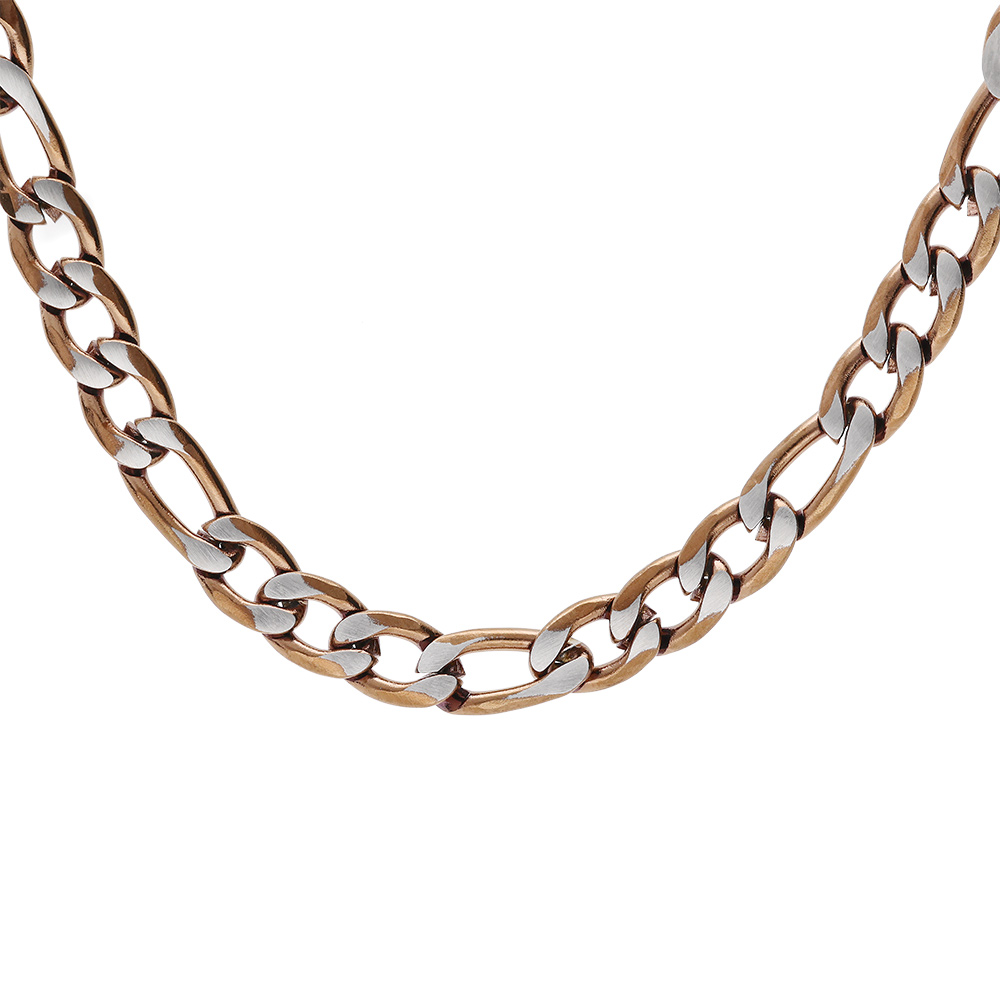 Collier en acier maille 1+3 en 5mm PVD brossé, aspect patiné et chanfrein brun 50cm