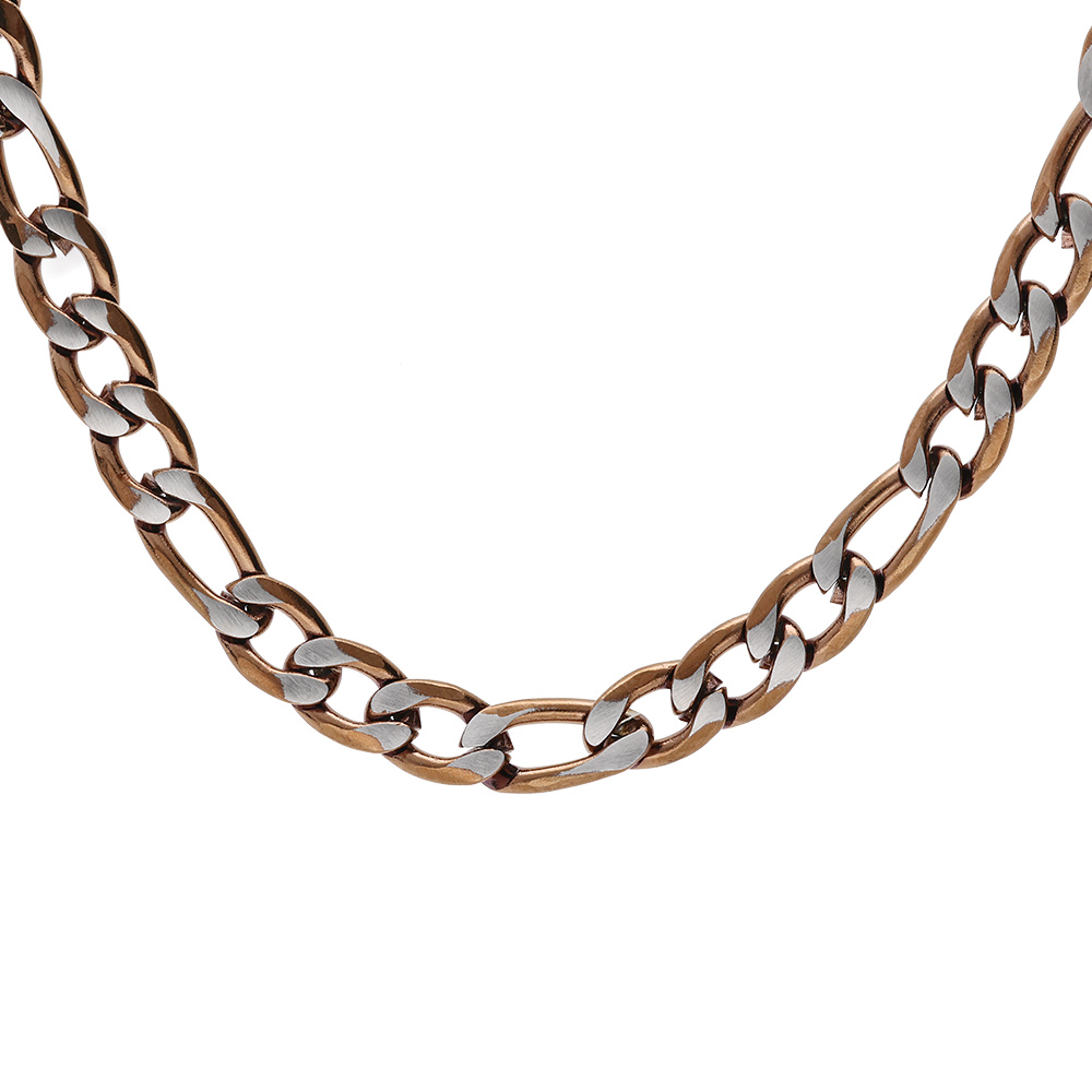 Collier en acier maille 1+3 en 5mm PVD brossé, aspect patiné et chanfrein brun 55cm