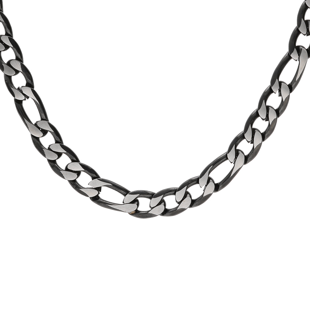 Collier en acier maille 1+3 en 5mm effet brossé, aspect patiné et chanfrein  noir 55cm