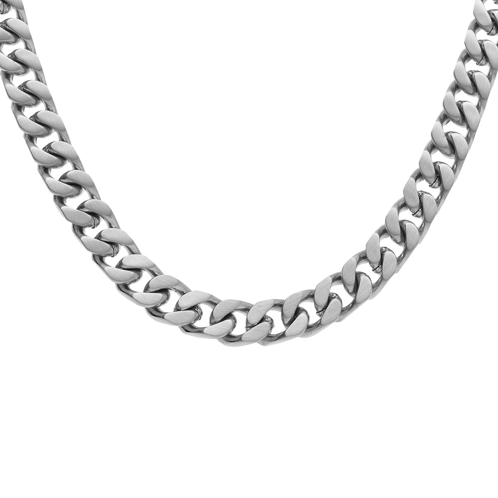Collier en acier satiné maille gourmette 6mm - 55cm