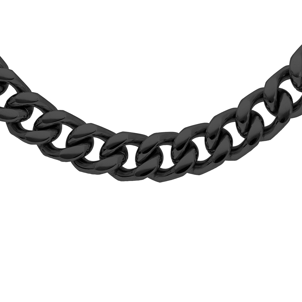 Collier en acier et PVD noir maille gourmette 8mm longueur 50cm