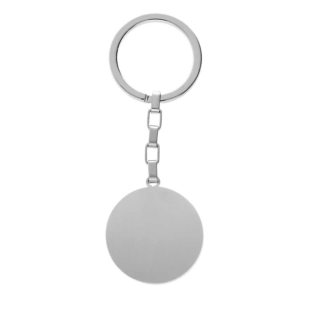 Porte clef en acier plaque ronde satinée à graver 29mmm avec chaînette brillante