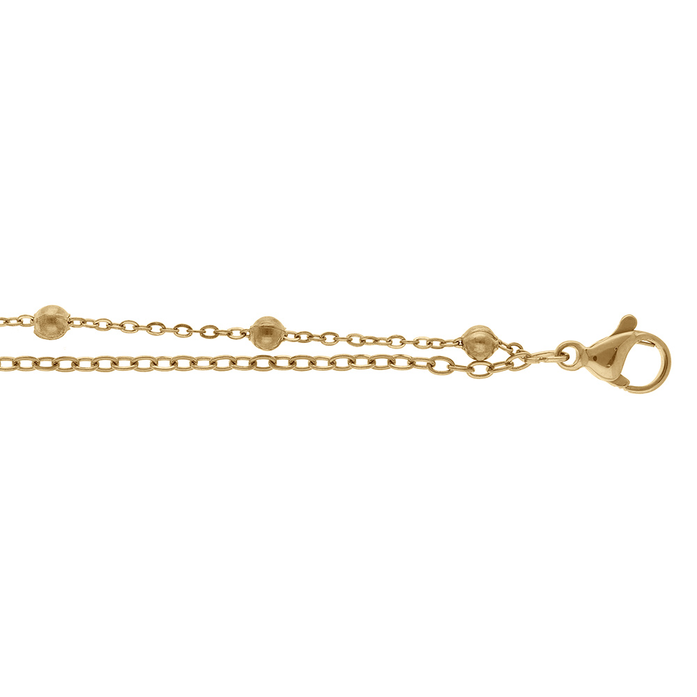 Chaîne cheville en acier doré deux rangs avec boules - 22+5cm Chaîne cheville en acier doré deux rangs avec boules - 22+5cm