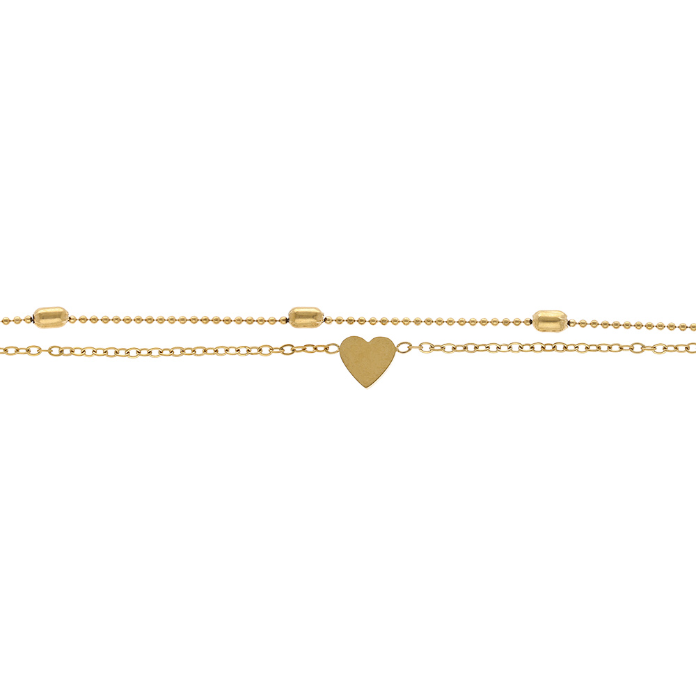 Chaîne cheville en acier doré double rang avec coeur - 19.5+5cm Chaîne cheville en acier doré double rang avec coeur - 19.5+5cm
