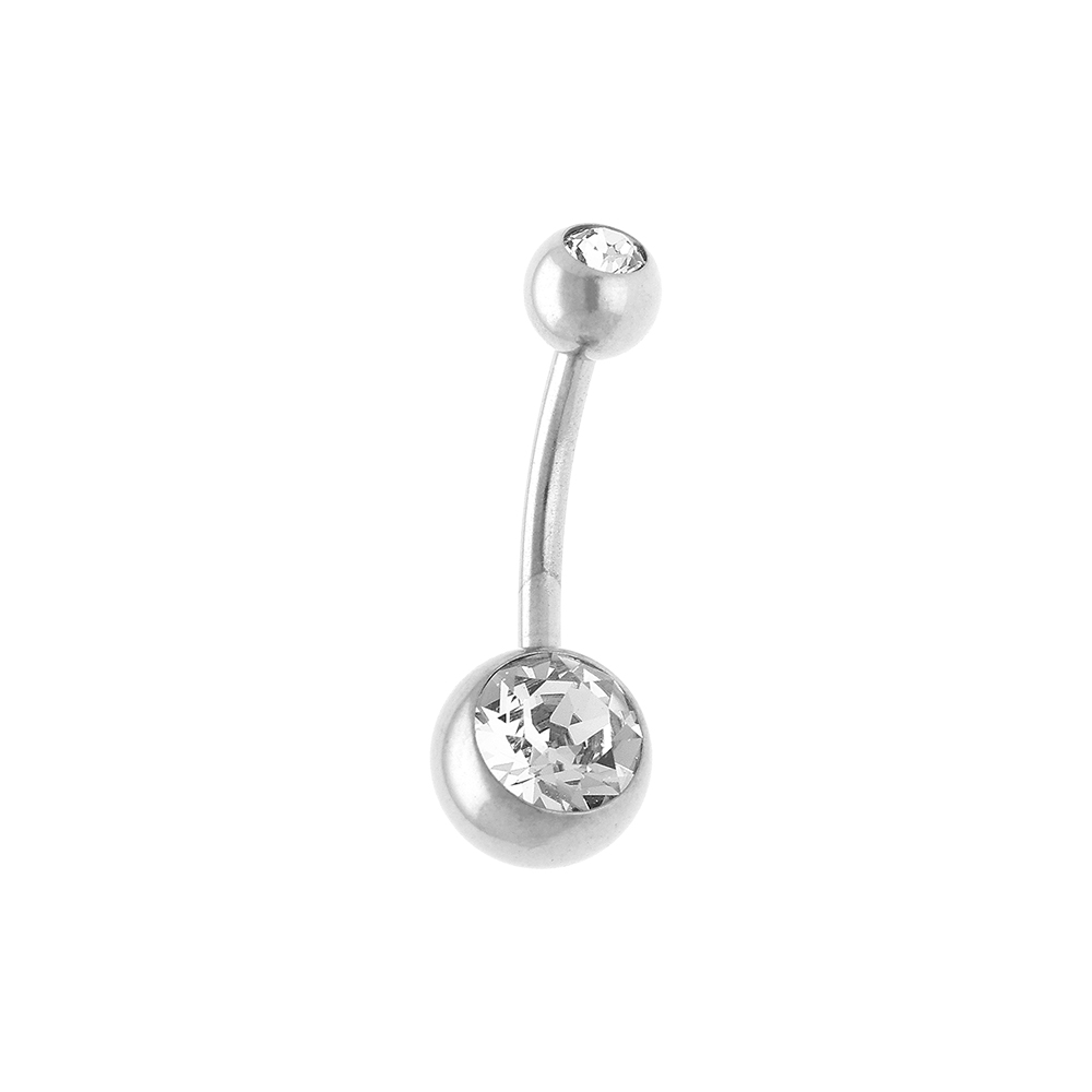 Piercing de nombril en acier et avec oxydes blancs sur les boules