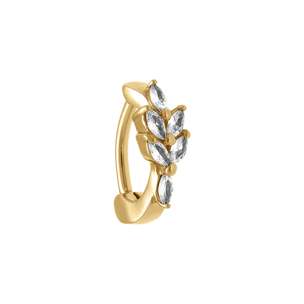 Piercing de nombril en acier doré feuillage