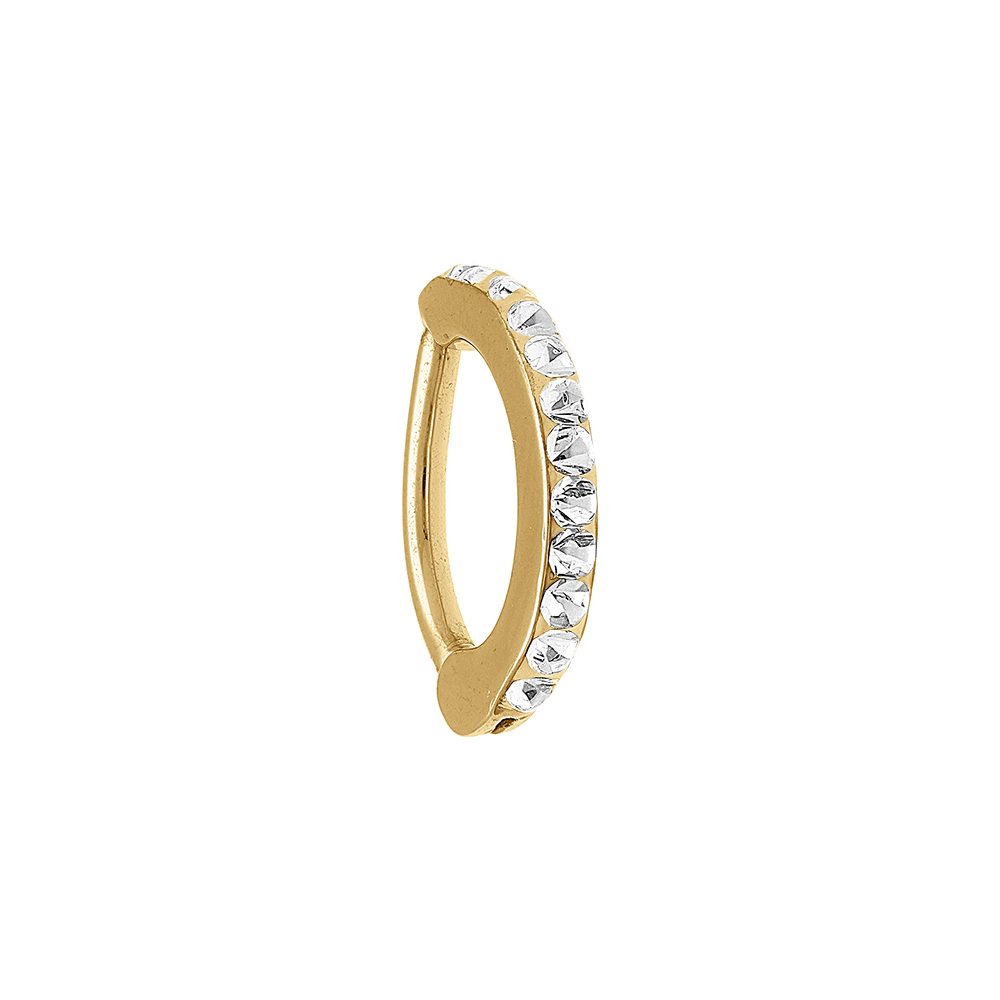 Piercing nombril en acier doré avec rail d'oxydes blancs