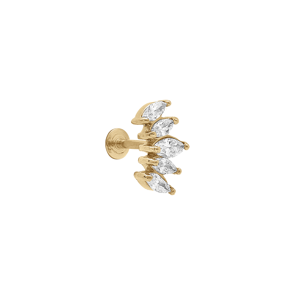 Piercing oreille en acier doré helix, tragus avec 5 oxydes blancs