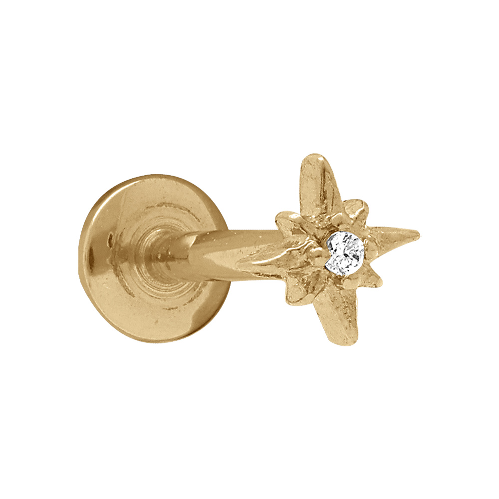 Piercing oreille en acier doré helix, tragus etoile avec 5oxyde blanc