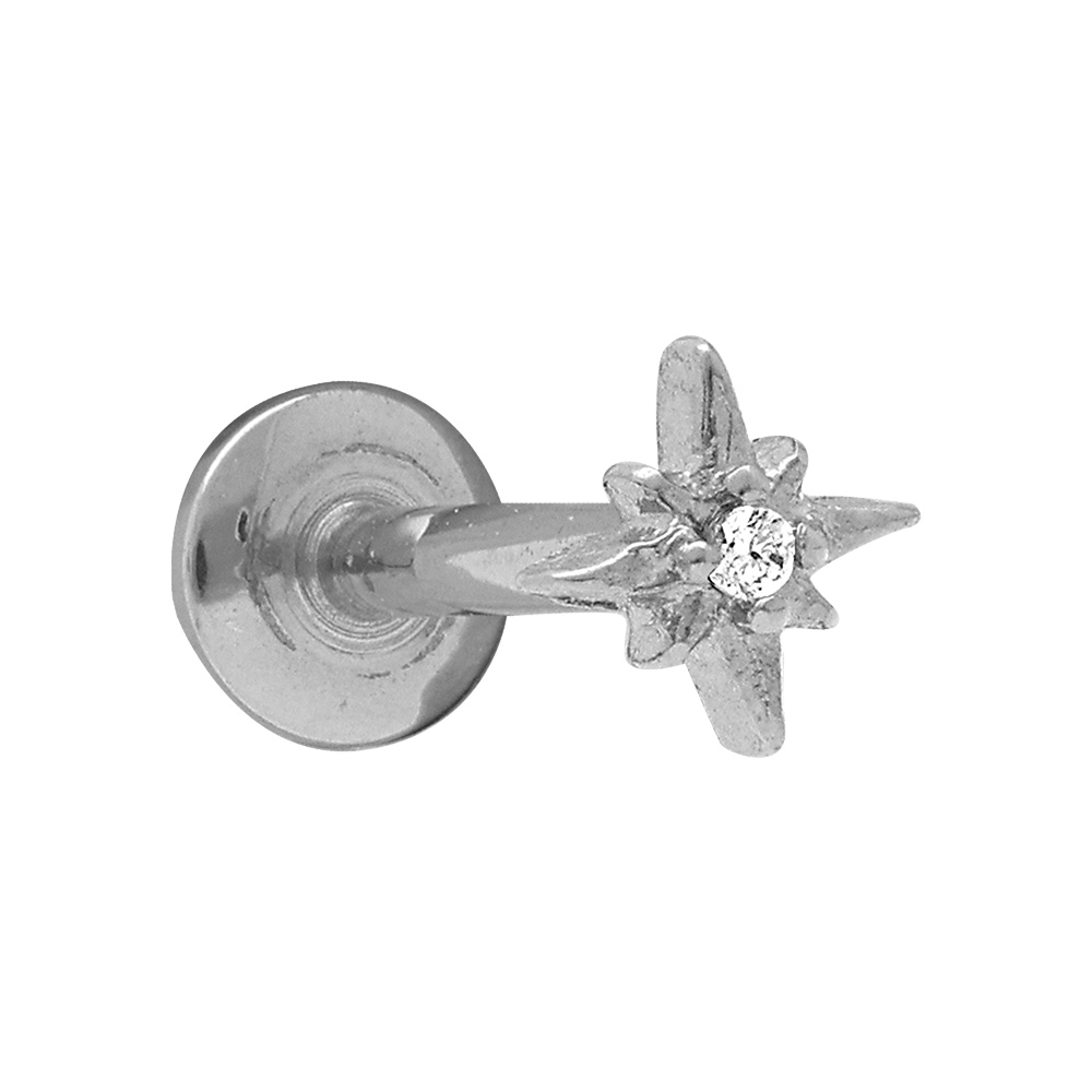Piercing oreille en acier helix, tragus etoile d'oxyde blanc