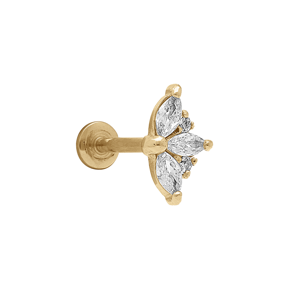 Piercing oreille en acier doré Hélix, Tragus fleur oxydes blancs