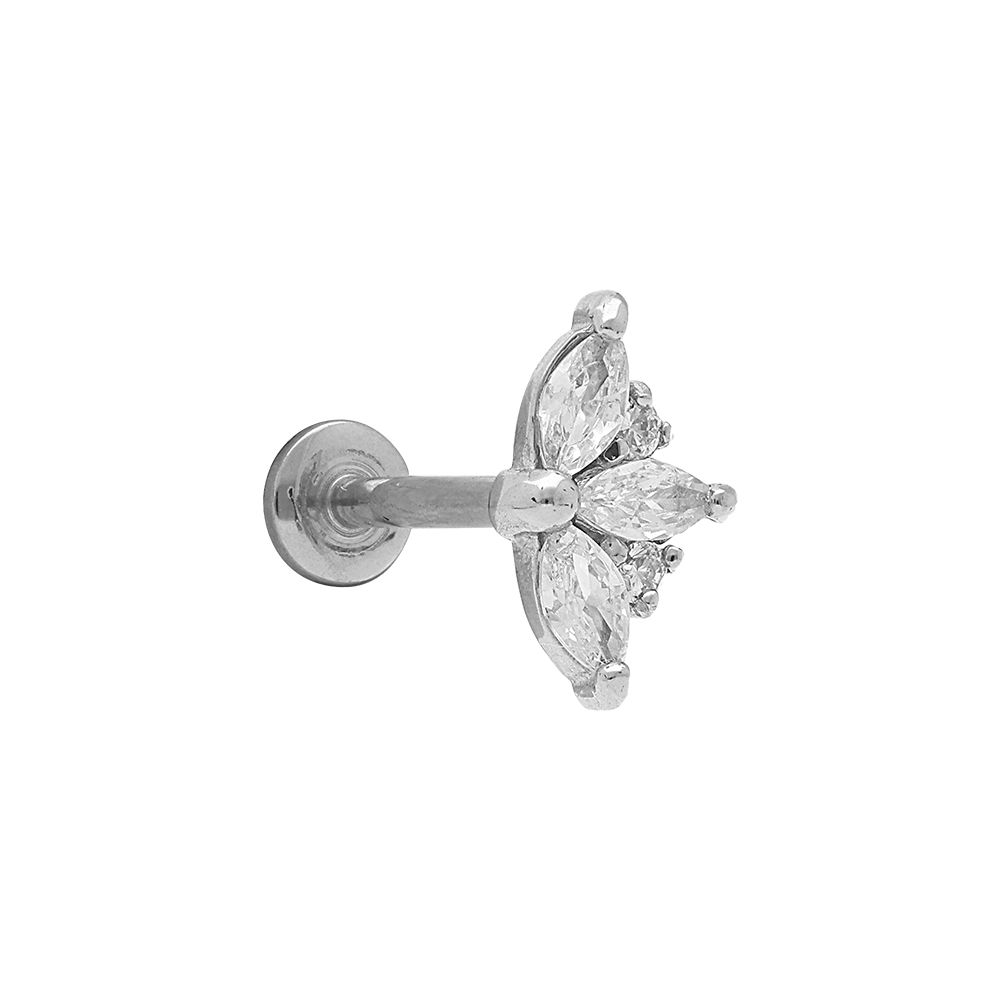 Piercing oreille en acier Hélix, Tragus, avec oxyde blanc