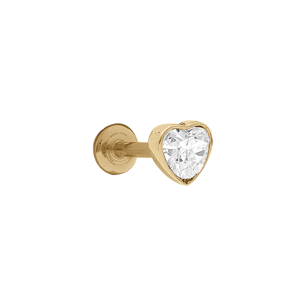 Piercing oreille en acier doré Hélix, Tragus, forme coeur avec oxyde blanc serti clos