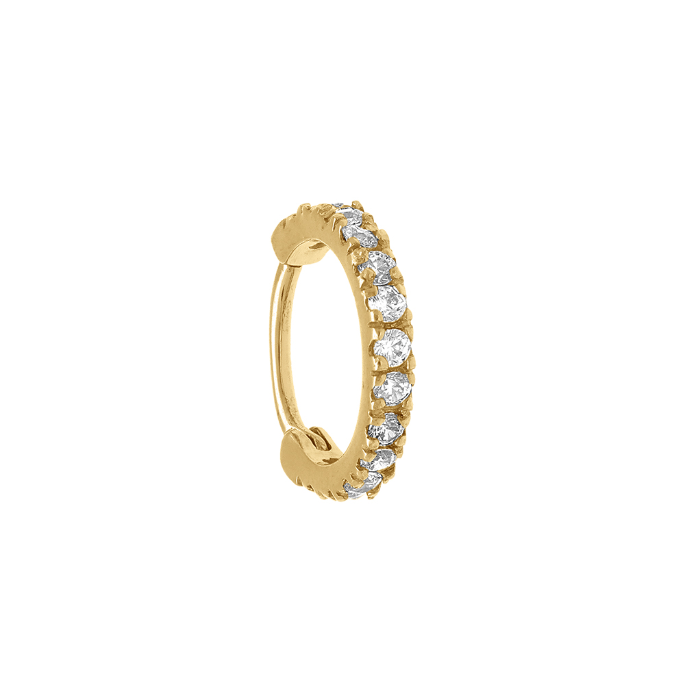 Piercing oreille en acier doré anneau avec rail oxydes blancs Hélix, Tragus,  Rook