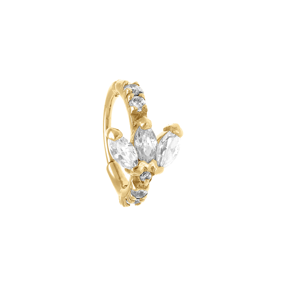 Piercing oreille en acier doré Hélix, Rook anneau avec oxydes blancs