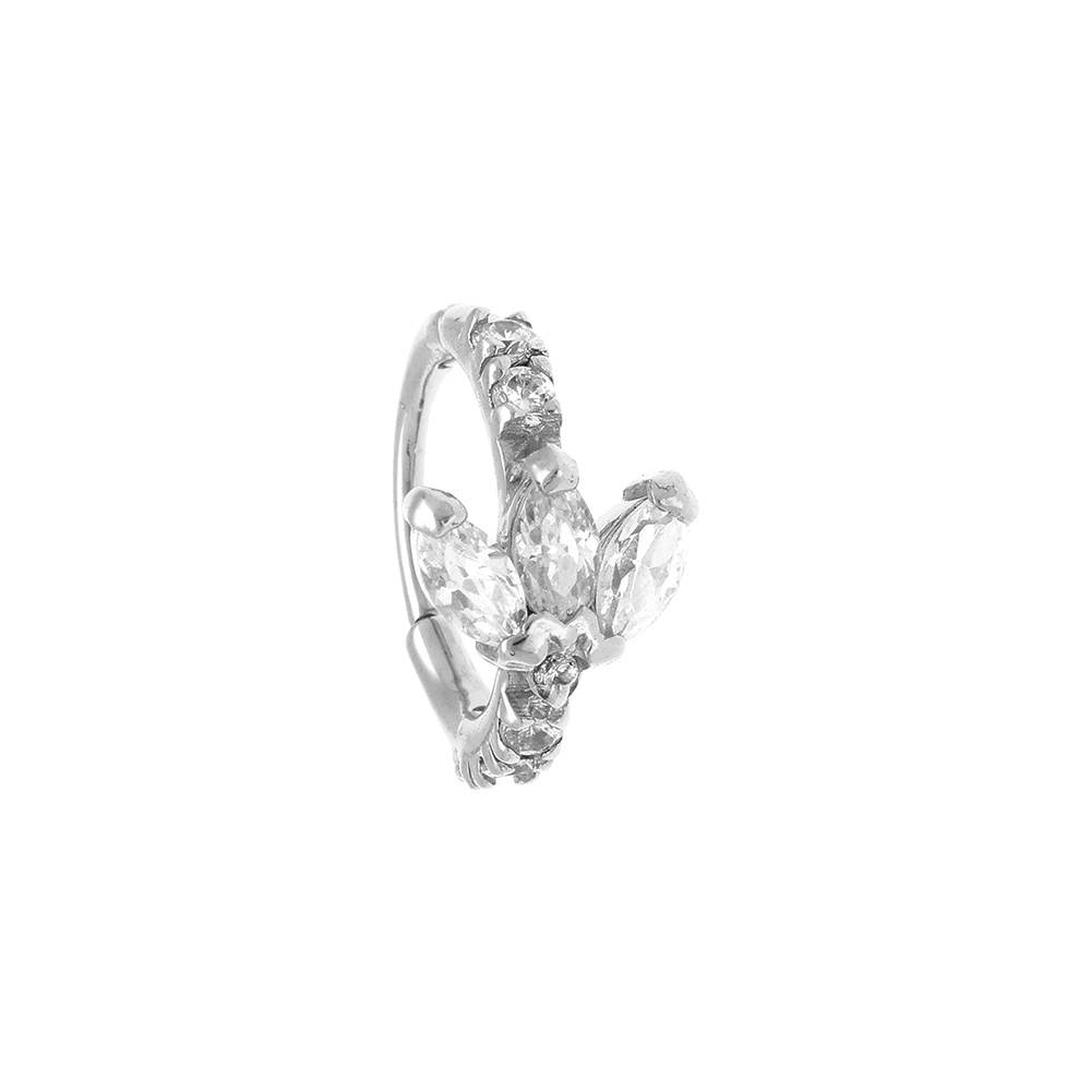 Piercing oreille en acier Hélix, Rook avec oxydes blancs sur anneau