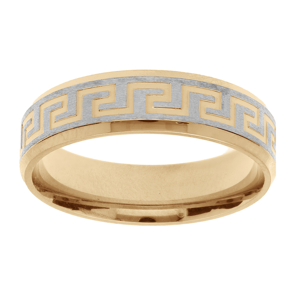 Bague en acier et PVD jaune motif grecque largeur 6mm