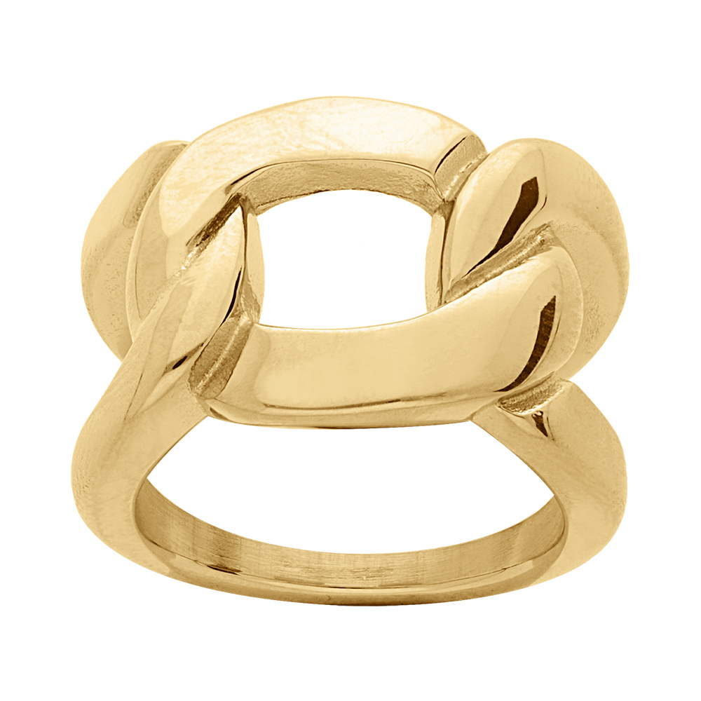 Bague en acier et PVD jaune grosse maille lisse