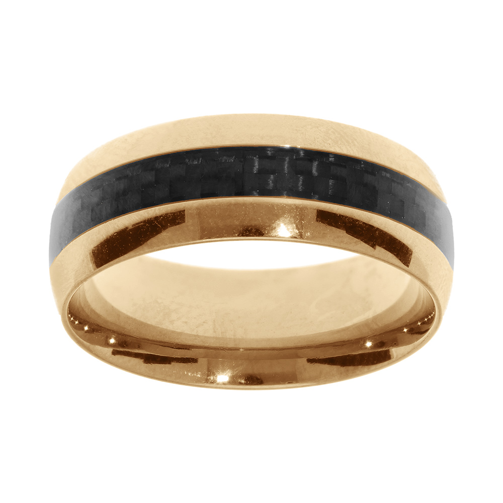 Bague en acier et PVD jaune avec ruban carbone largeur 8mm