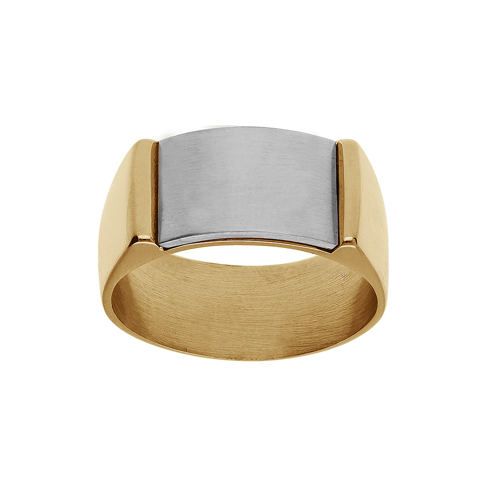 Chevalière en acier et PVD jaune plateau incurvé en acier brut 14 x 9mm à graver