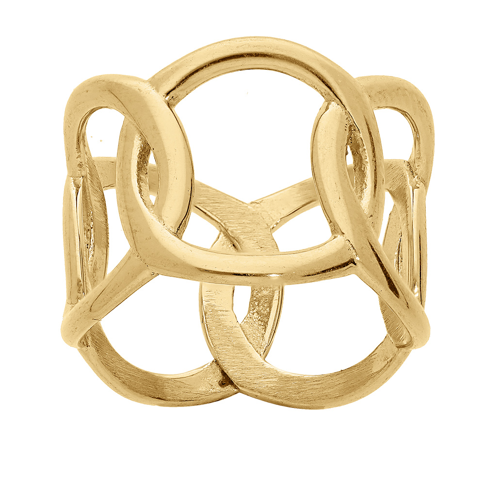 Bague en acier et PVD jaune multi cercles entrelacés