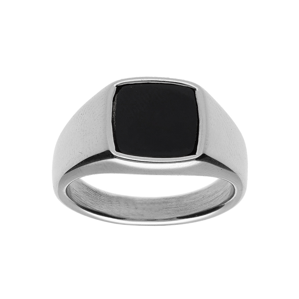 Chevalière en acier plateau carré avec Onyx de synthèse 10 x 10mm