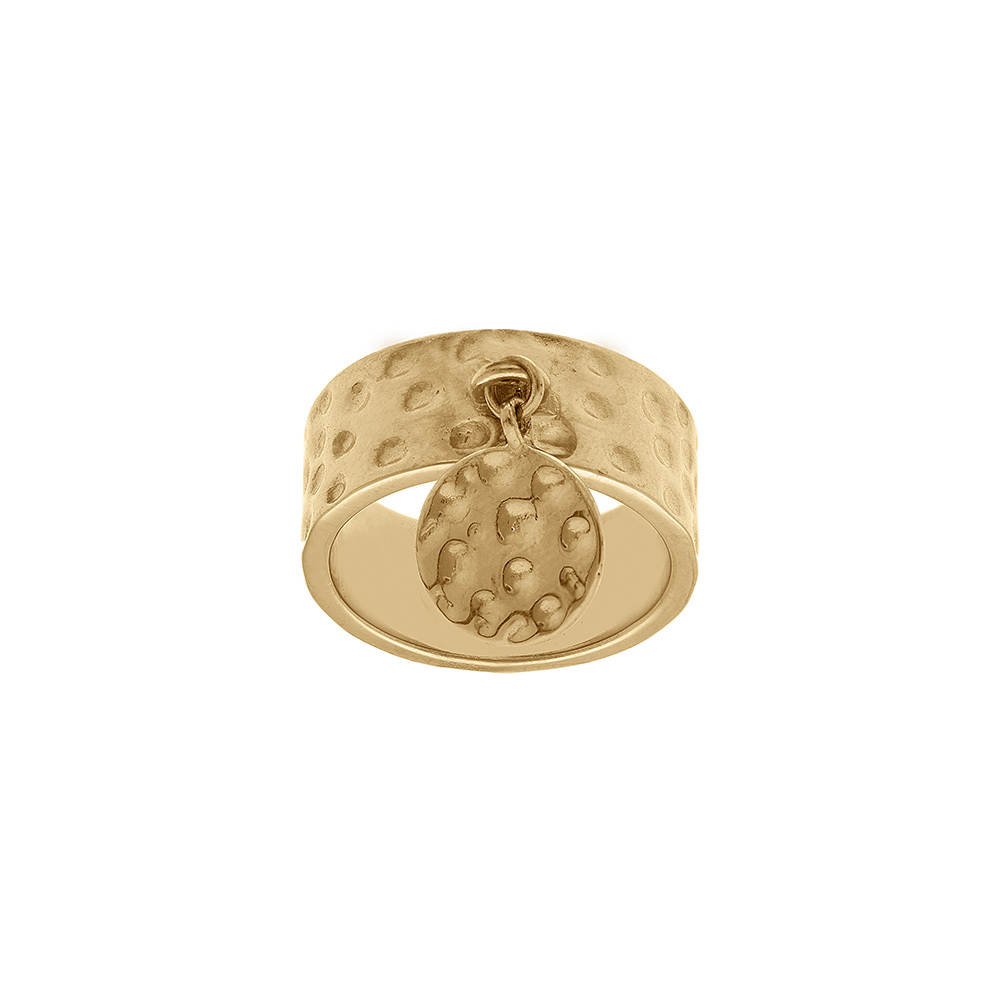 Bague en acier doré pampille martelée
