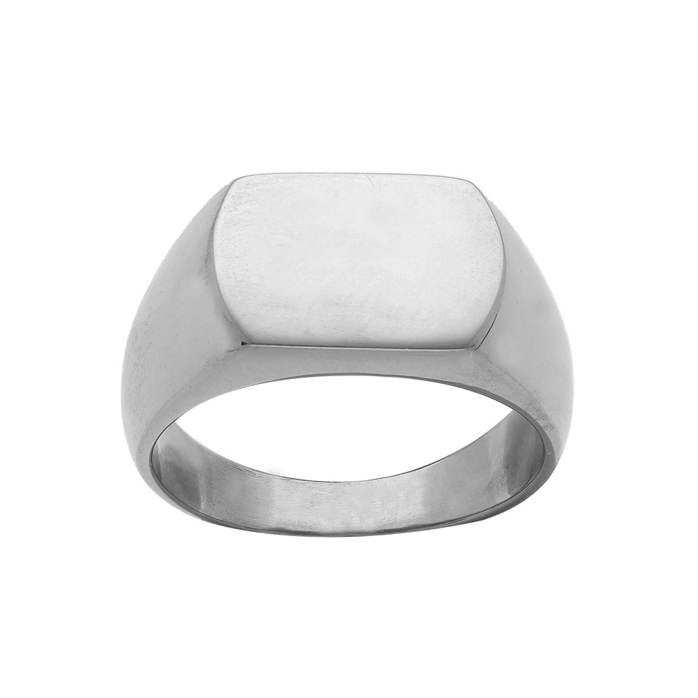 Chevaliere en acier plateau satiné rectangulaire pans arrondis