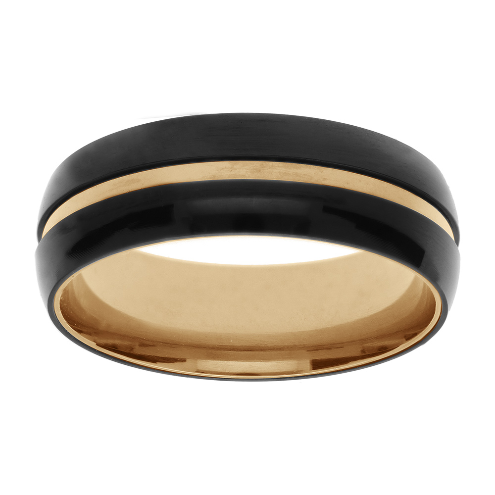 Bague en acier bicolore noir et jaune largeur 7mm