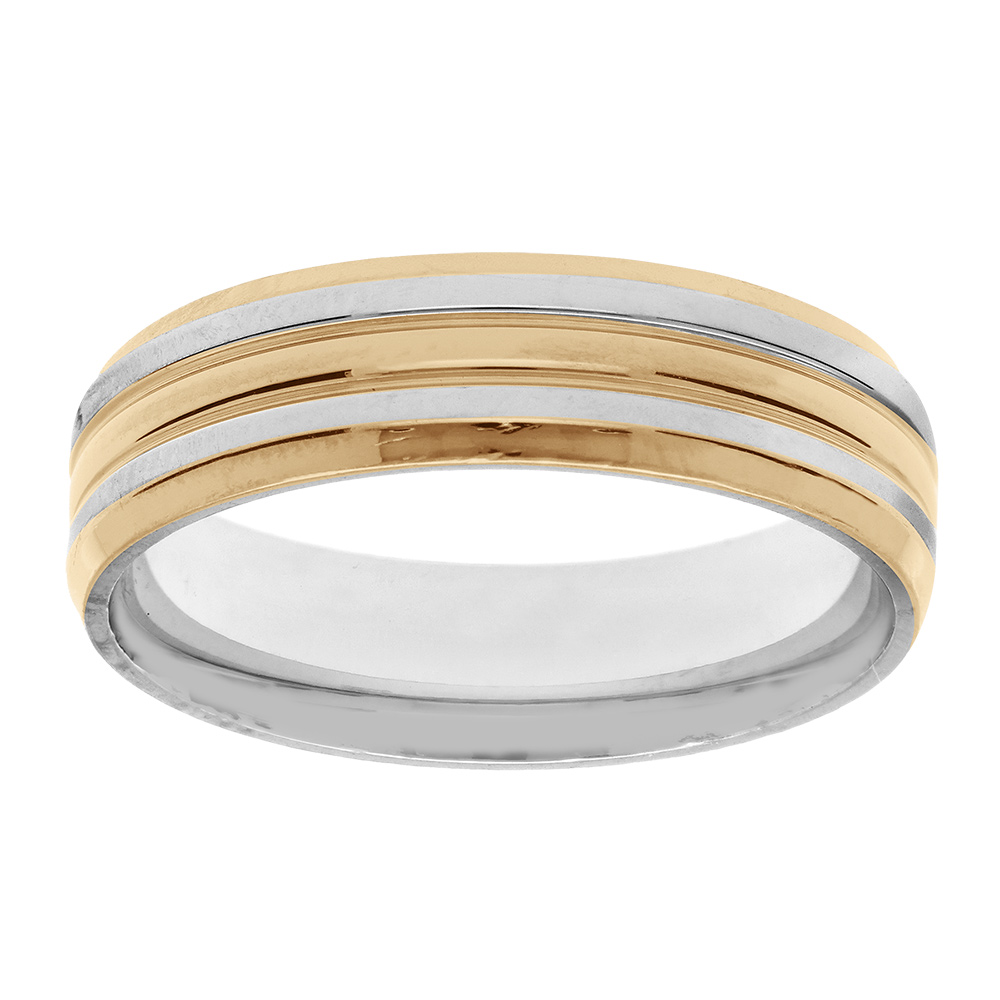 Bague en acier et PVD jaune rainurée largeur 6mm