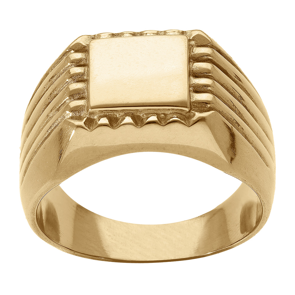 Chevaliere en acier doré plateau carré 10x10mm