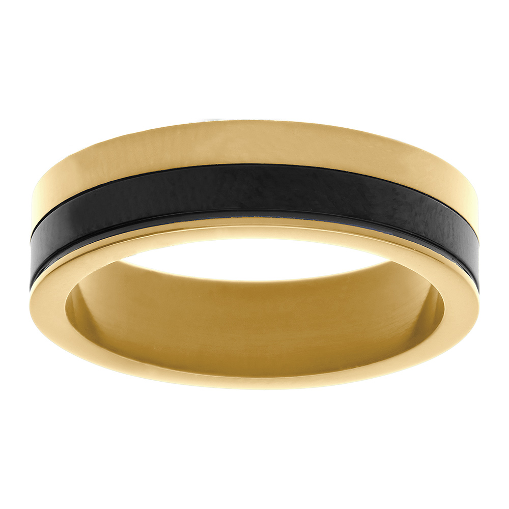 Bague en acier doré et PVD noir  6mm