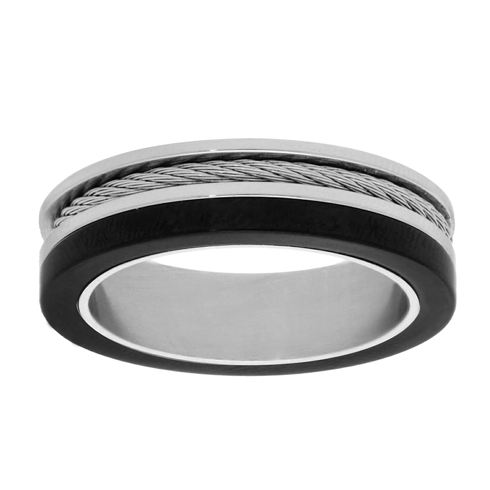 Bague en acier et PVD noir avec câble