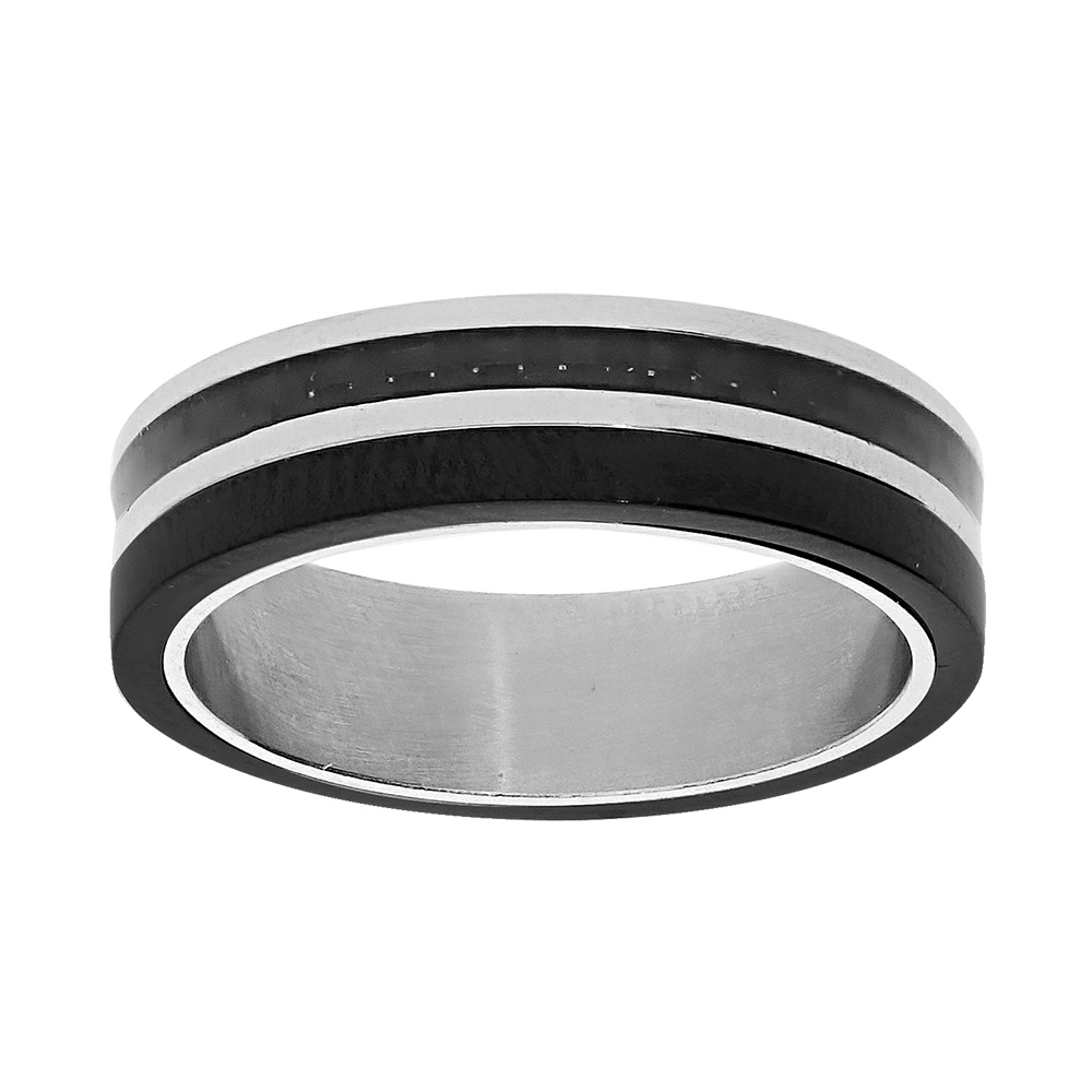 Bague en acier et PVD noir et carbone