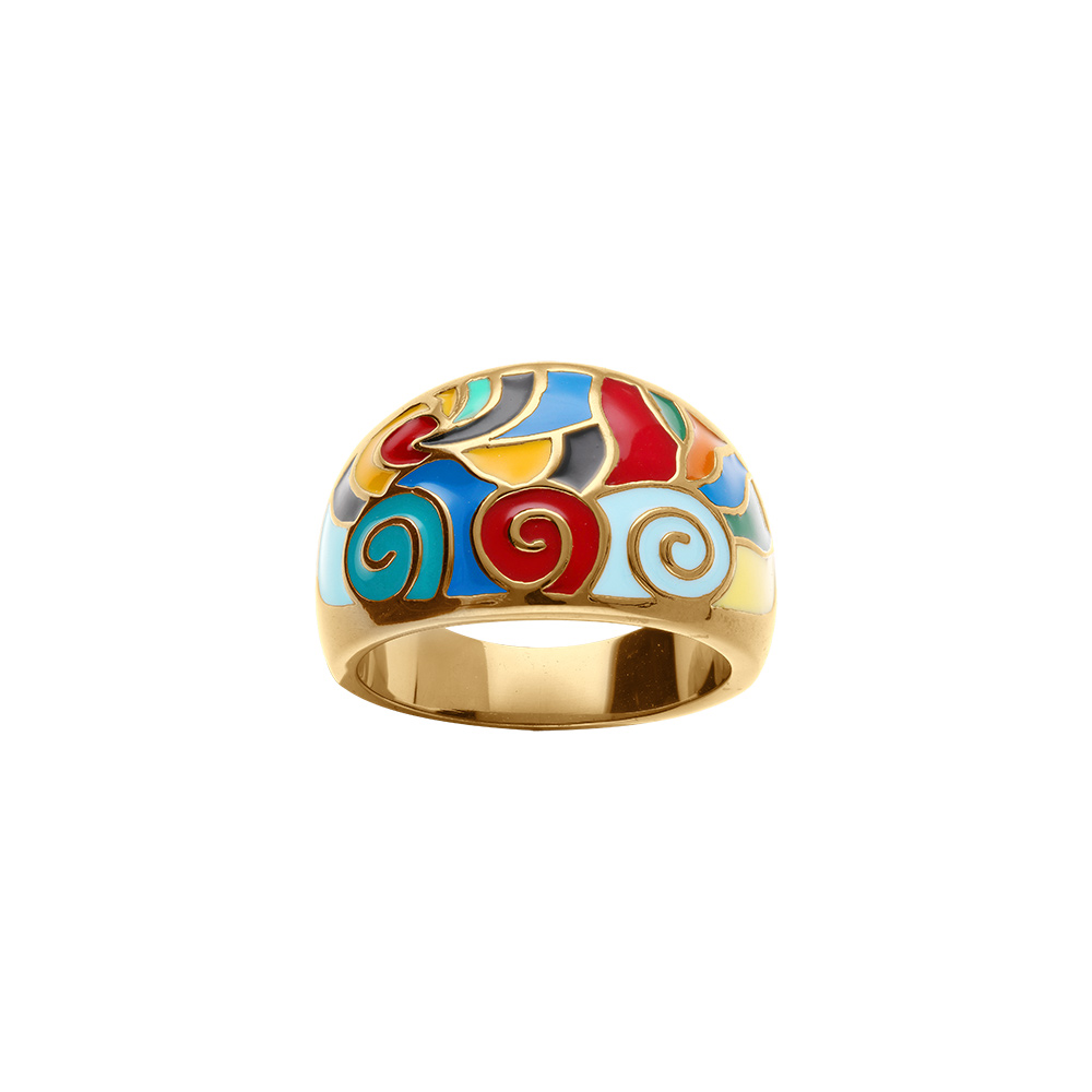Bague Stella Mia en acier doré motif  résine multi couleur