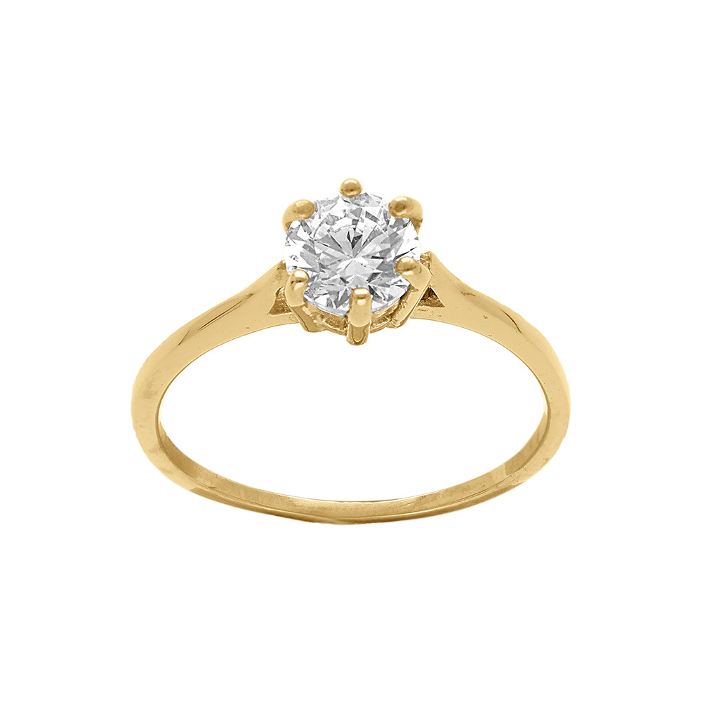 Bague en acier doré solitaire oxyde blanc 6mm serti griffes
